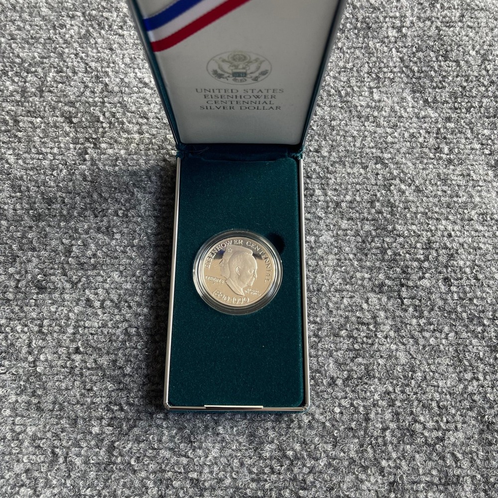 1990 P United States Eisenhower Centennial Proof Silver Dollar Coin Box COA - Picture 4 of 6